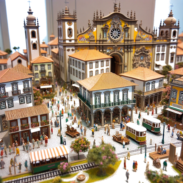 Create an image of intricate miniature model scene that encapsulates the vibrant essence and unique characteristics of City Mangualde, in country Portogallo styled to echo the fascinating detail and whimsy of Miniatur World.