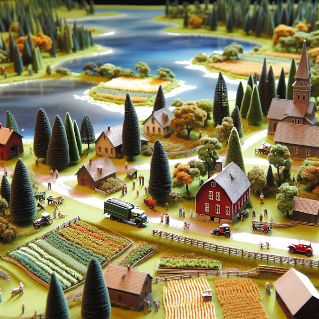Create an image of intricate miniature model scene that encapsulates the vibrant essence and unique characteristics of Country Ontario, styled to echo the fascinating detail and whimsy of Miniatur World.