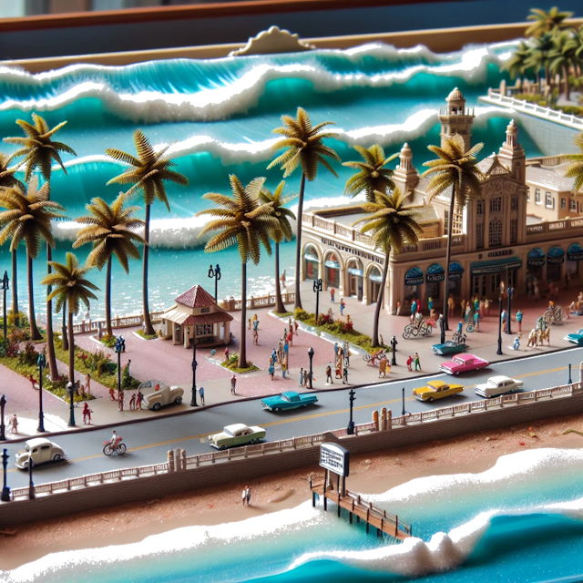 Create an image of intricate miniature model scene that encapsulates the vibrant essence and unique characteristics of City Stati Uniti, in country Boynton Beach styled to echo the fascinating detail and whimsy of Miniatur World.