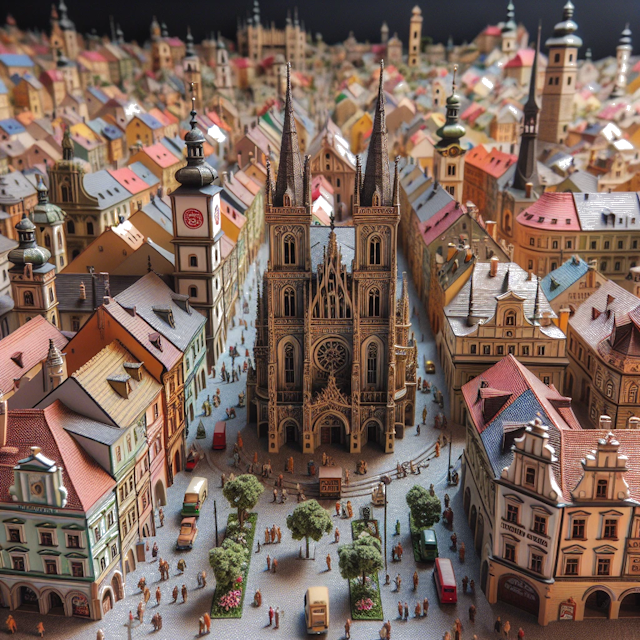 Create an image of intricate miniature model scene that encapsulates the vibrant essence and unique characteristics of City Košice, in country Slowakei styled to echo the fascinating detail and whimsy of Miniatur World.