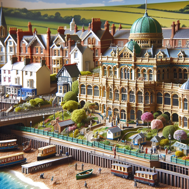 Create an image of intricate miniature model scene that encapsulates the vibrant essence and unique characteristics of Country Eastbourne, styled to echo the fascinating detail and whimsy of Miniatur World.