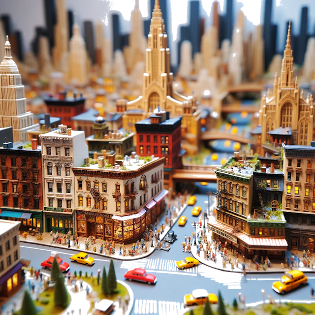 Create an image of intricate miniature model scene that encapsulates the vibrant essence and unique characteristics of City New York City, in country United States styled to echo the fascinating detail and whimsy of Miniatur World.