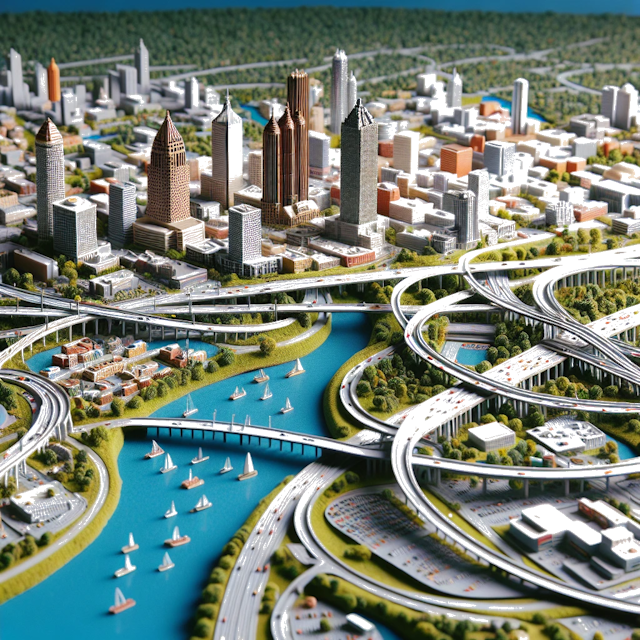 Create an image of intricate miniature model scene that encapsulates the vibrant essence and unique characteristics of City Atlanta, in country Geórgia styled to echo the fascinating detail and whimsy of Miniatur World.
