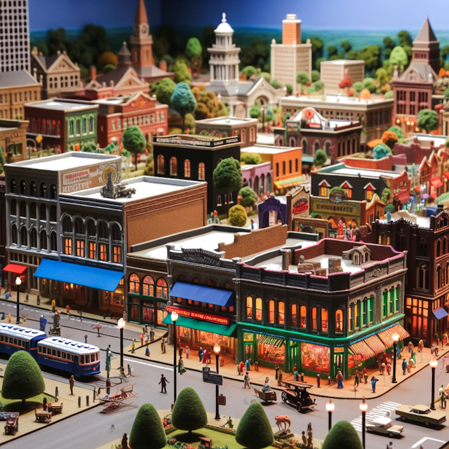 Create an image of intricate miniature model scene that encapsulates the vibrant essence and unique characteristics of City Memphis, in country Tennessee styled to echo the fascinating detail and whimsy of Miniatur World.