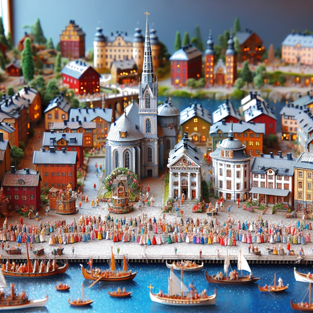 Create an image of intricate miniature model scene that encapsulates the vibrant essence and unique characteristics of Country Suède, styled to echo the fascinating detail and whimsy of Miniatur World.