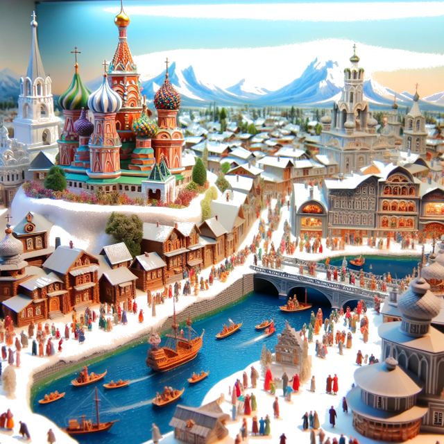 Create an image of intricate miniature model scene that encapsulates the vibrant essence and unique characteristics of Country Russland, styled to echo the fascinating detail and whimsy of Miniatur World.