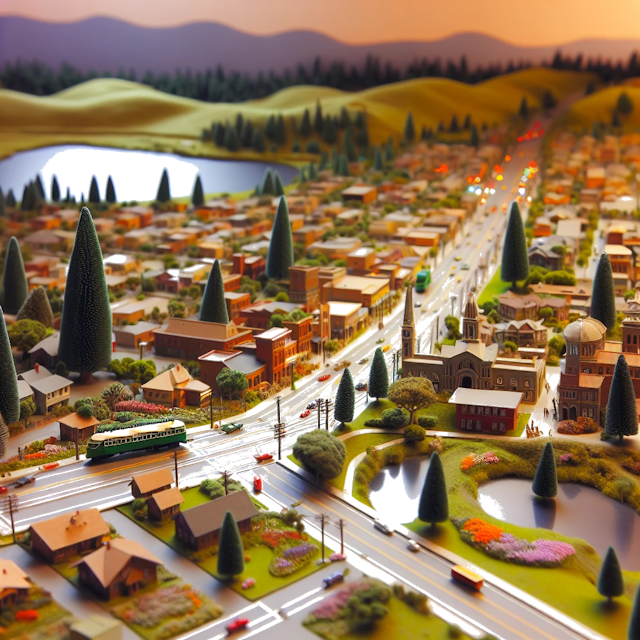 Create an image of intricate miniature model scene that encapsulates the vibrant essence and unique characteristics of City Murrieta, in country Californie styled to echo the fascinating detail and whimsy of Miniatur World.