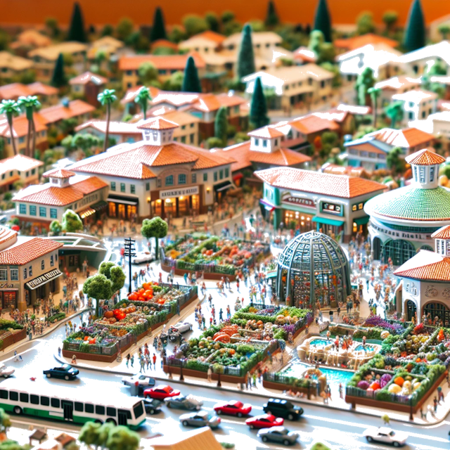 Create an image of intricate miniature model scene that encapsulates the vibrant essence and unique characteristics of City Costa Mesa, in country California styled to echo the fascinating detail and whimsy of Miniatur World.