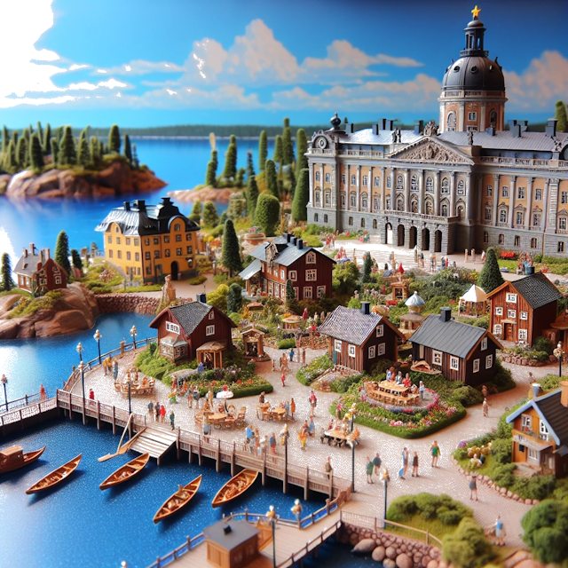 Create an image of intricate miniature model scene that encapsulates the vibrant essence and unique characteristics of Country Sweden, styled to echo the fascinating detail and whimsy of Miniatur World.