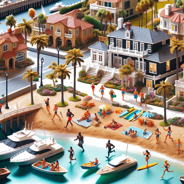 Create an image of intricate miniature model scene that encapsulates the vibrant essence and unique characteristics of City Newport Beach, in country Stati Uniti styled to echo the fascinating detail and whimsy of Miniatur World.