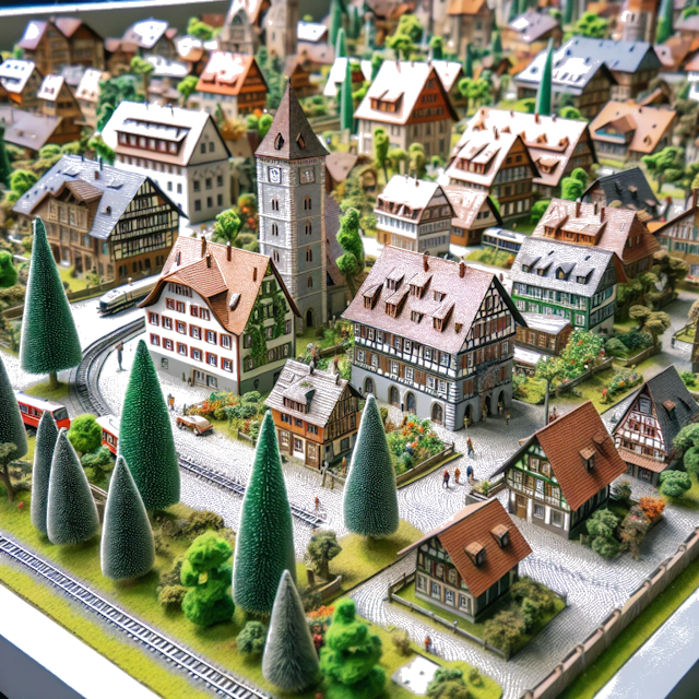 Create an image of intricate miniature model scene that encapsulates the vibrant essence and unique characteristics of City Göppingen, in country West Germany styled to echo the fascinating detail and whimsy of Miniatur World.