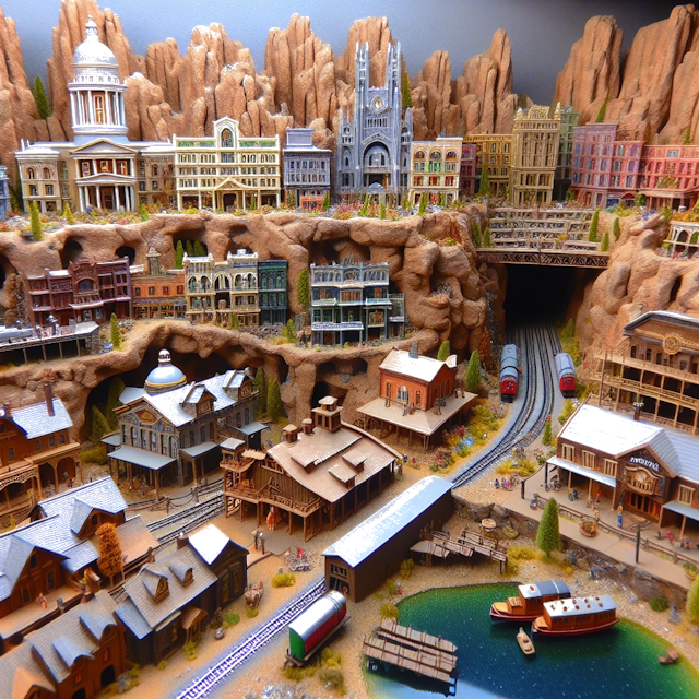 Create an image of intricate miniature model scene that encapsulates the vibrant essence and unique characteristics of Country Nevada, styled to echo the fascinating detail and whimsy of Miniatur World.