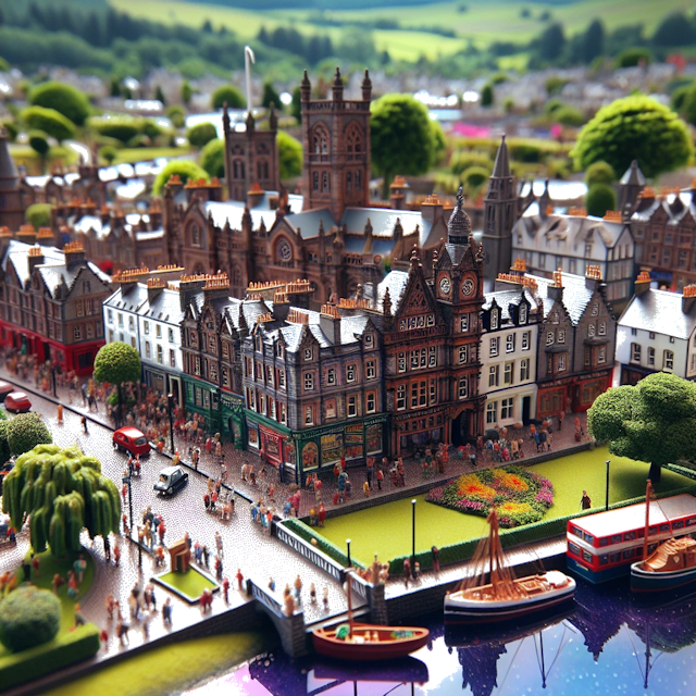 Create an image of intricate miniature model scene that encapsulates the vibrant essence and unique characteristics of City Dumfries, in country Écosse styled to echo the fascinating detail and whimsy of Miniatur World.