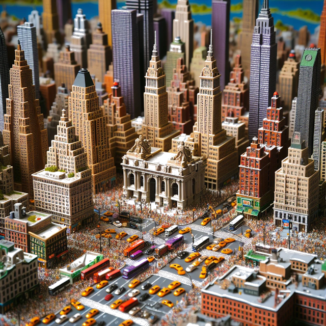 Create an image of intricate miniature model scene that encapsulates the vibrant essence and unique characteristics of City New York City, in country Vereinigte Staaten styled to echo the fascinating detail and whimsy of Miniatur World.