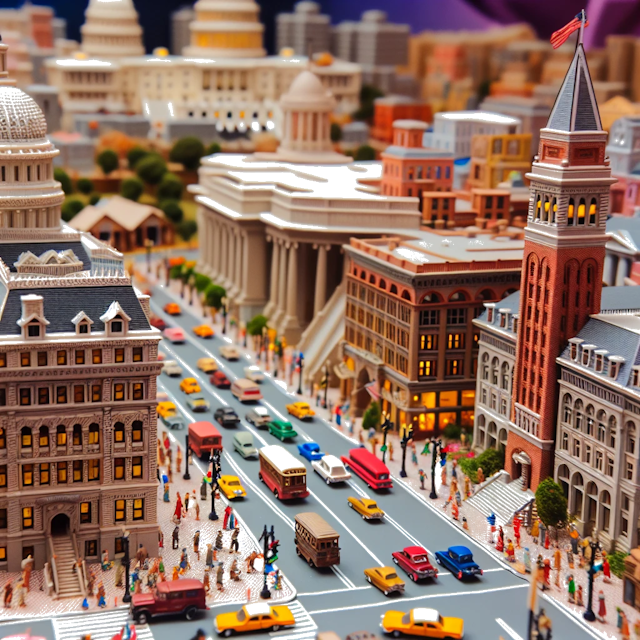 Create an image of intricate miniature model scene that encapsulates the vibrant essence and unique characteristics of City États-Unis, in country Washington D.C. styled to echo the fascinating detail and whimsy of Miniatur World.