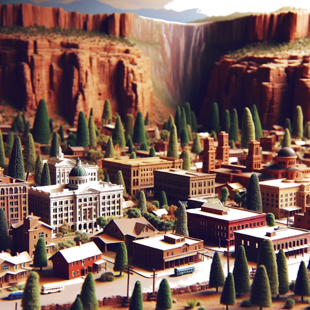 Create an image of intricate miniature model scene that encapsulates the vibrant essence and unique characteristics of Country Arizona, styled to echo the fascinating detail and whimsy of Miniatur World.