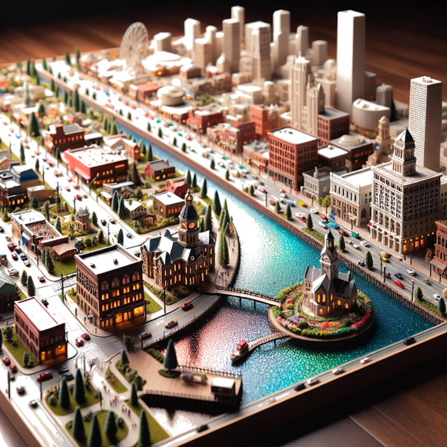 Create an image of intricate miniature model scene that encapsulates the vibrant essence and unique characteristics of City USA, in country Denver styled to echo the fascinating detail and whimsy of Miniatur World.