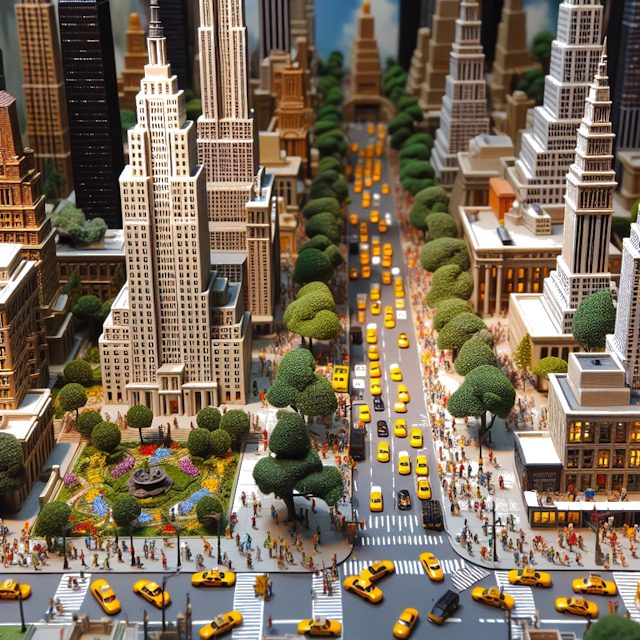 Create an image of intricate miniature model scene that encapsulates the vibrant essence and unique characteristics of Country New York City, styled to echo the fascinating detail and whimsy of Miniatur World.