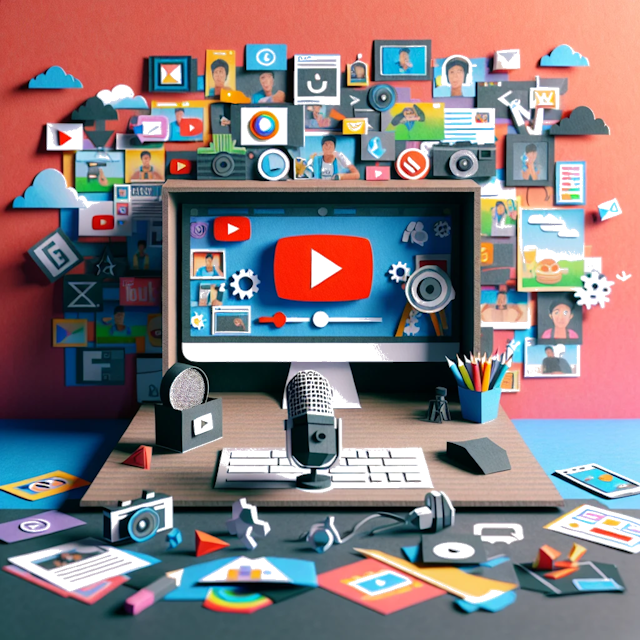 Create a paper craft image representing the profession: YouTuber.