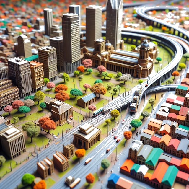 Create an image of intricate miniature model scene that encapsulates the vibrant essence and unique characteristics of City Johannesburg, in country Afrique du Sud styled to echo the fascinating detail and whimsy of Miniatur World.