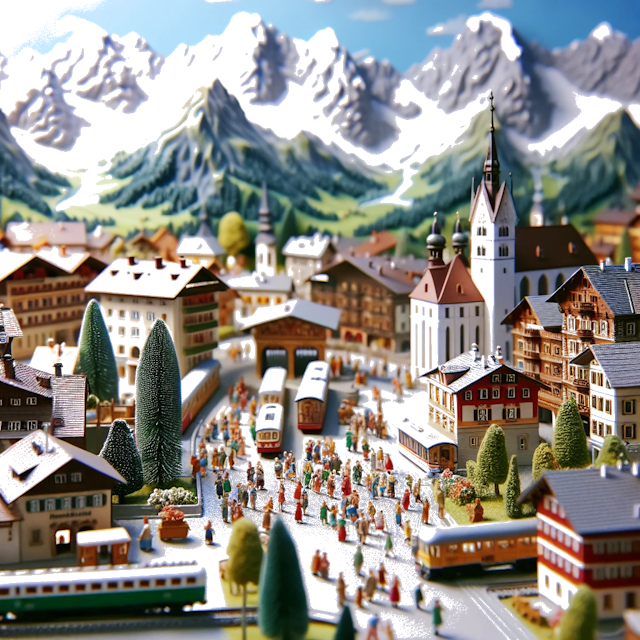 Create an image of intricate miniature model scene that encapsulates the vibrant essence and unique characteristics of Country Austria, styled to echo the fascinating detail and whimsy of Miniatur World.