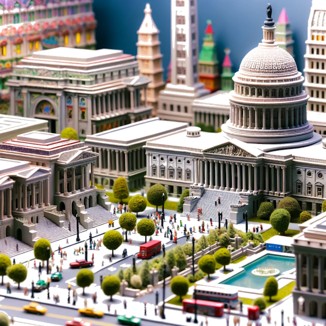 Create an image of intricate miniature model scene that encapsulates the vibrant essence and unique characteristics of Country Washington D.C., styled to echo the fascinating detail and whimsy of Miniatur World.