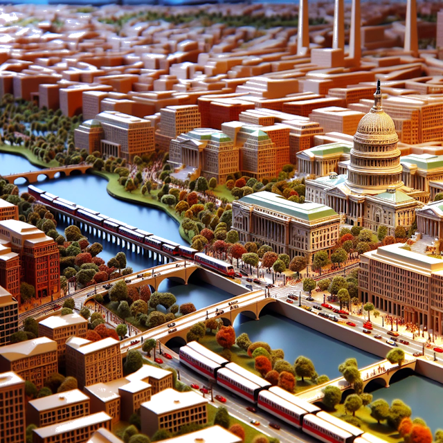 Create an image of intricate miniature model scene that encapsulates the vibrant essence and unique characteristics of City Washington D.C., in country États-Unis styled to echo the fascinating detail and whimsy of Miniatur World.