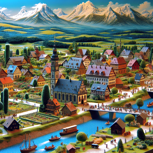 Create an image of intricate miniature model scene that encapsulates the vibrant essence and unique characteristics of Country Allemagne de l'Ouest, styled to echo the fascinating detail and whimsy of Miniatur World.