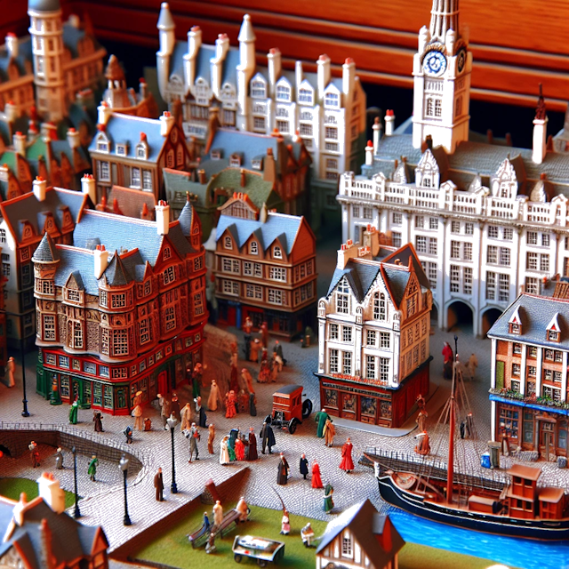 Create an image of intricate miniature model scene that encapsulates the vibrant essence and unique characteristics of City Liverpool, in country England styled to echo the fascinating detail and whimsy of Miniatur World.