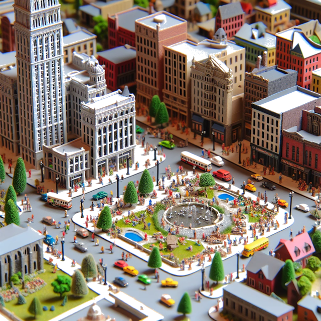 Create an image of intricate miniature model scene that encapsulates the vibrant essence and unique characteristics of City Binghamton, New York, in country USA styled to echo the fascinating detail and whimsy of Miniatur World.