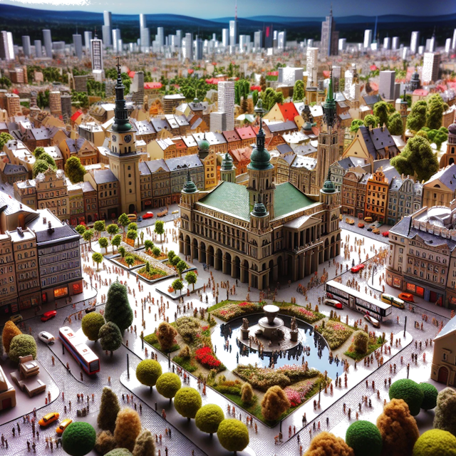 Create an image of intricate miniature model scene that encapsulates the vibrant essence and unique characteristics of City Katowice, in country Polen styled to echo the fascinating detail and whimsy of Miniatur World.