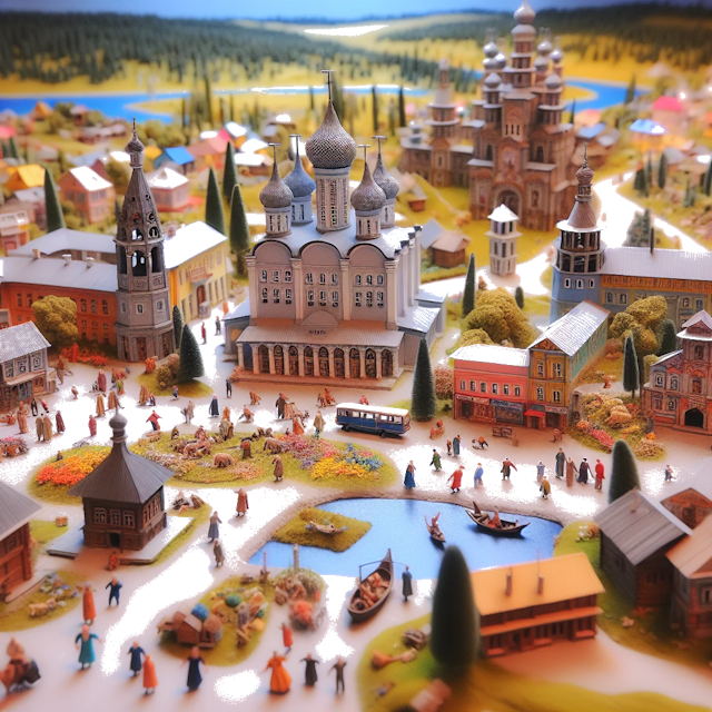 Create an image of intricate miniature model scene that encapsulates the vibrant essence and unique characteristics of City Saratov, in country RSS de Rusia styled to echo the fascinating detail and whimsy of Miniatur World.