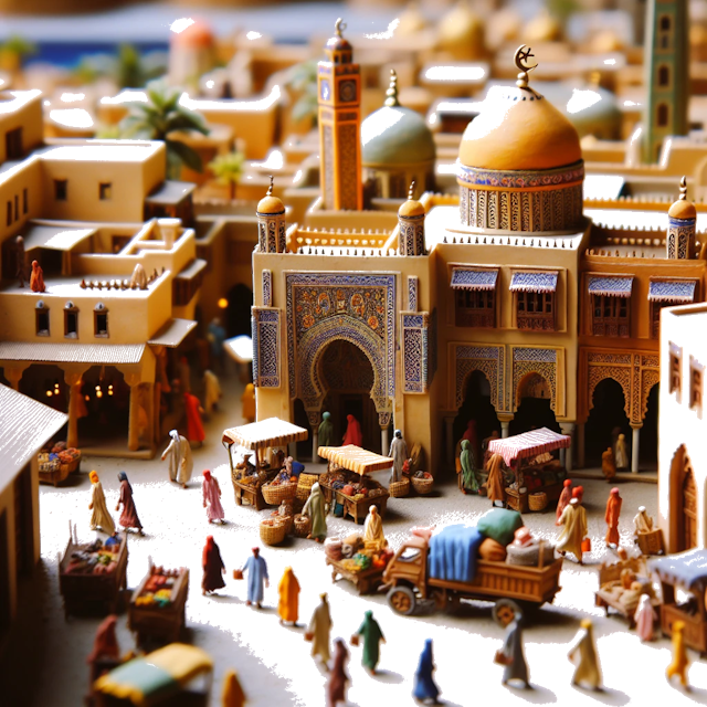Create an image of intricate miniature model scene that encapsulates the vibrant essence and unique characteristics of City Morocco, in country St. Catharines styled to echo the fascinating detail and whimsy of Miniatur World.