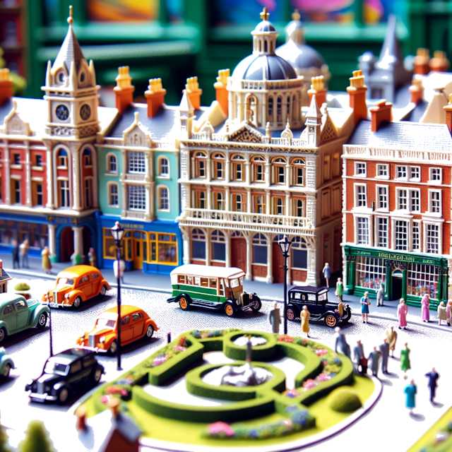 Create an image of intricate miniature model scene that encapsulates the vibrant essence and unique characteristics of City Dublino, in country Irlanda styled to echo the fascinating detail and whimsy of Miniatur World.