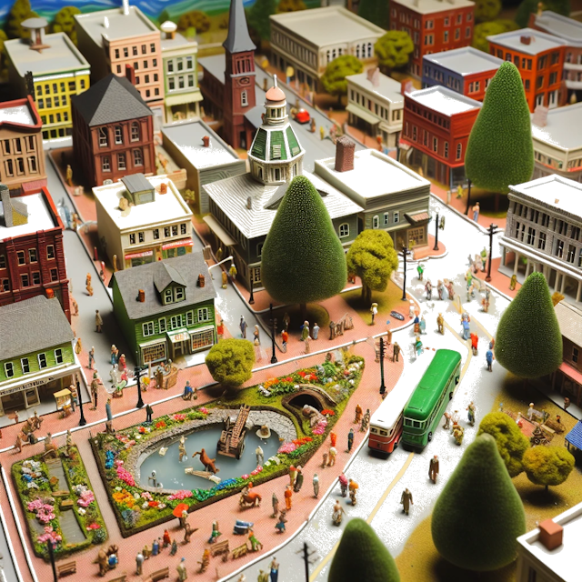 Create an image of intricate miniature model scene that encapsulates the vibrant essence and unique characteristics of City Raleigh, in country Carolina del Nord styled to echo the fascinating detail and whimsy of Miniatur World.