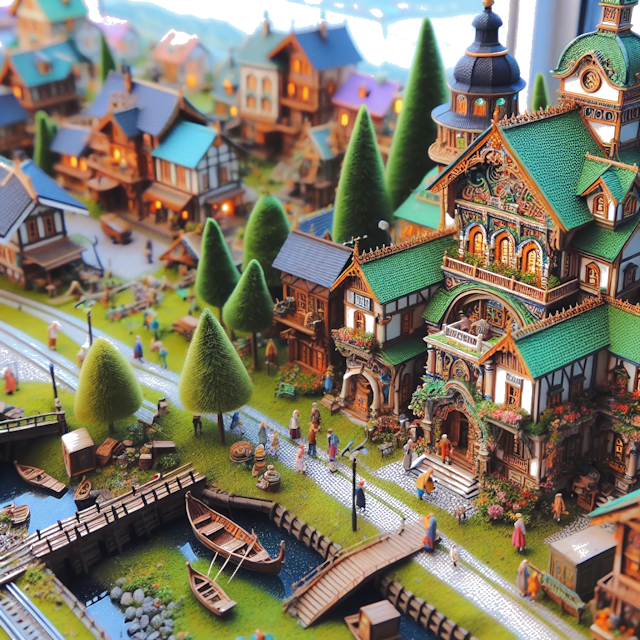 Create an image of intricate miniature model scene that encapsulates the vibrant essence and unique characteristics of Country Terranova, styled to echo the fascinating detail and whimsy of Miniatur World.
