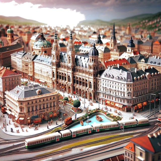 Create an image of intricate miniature model scene that encapsulates the vibrant essence and unique characteristics of City Wien, in country Österreich styled to echo the fascinating detail and whimsy of Miniatur World.