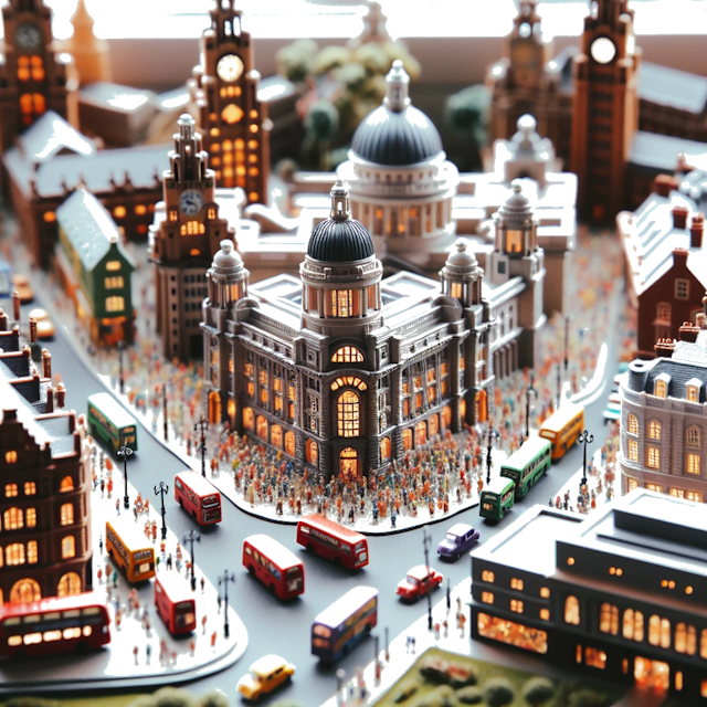 Create an image of intricate miniature model scene that encapsulates the vibrant essence and unique characteristics of City Liverpool, in country Inglaterra styled to echo the fascinating detail and whimsy of Miniatur World.