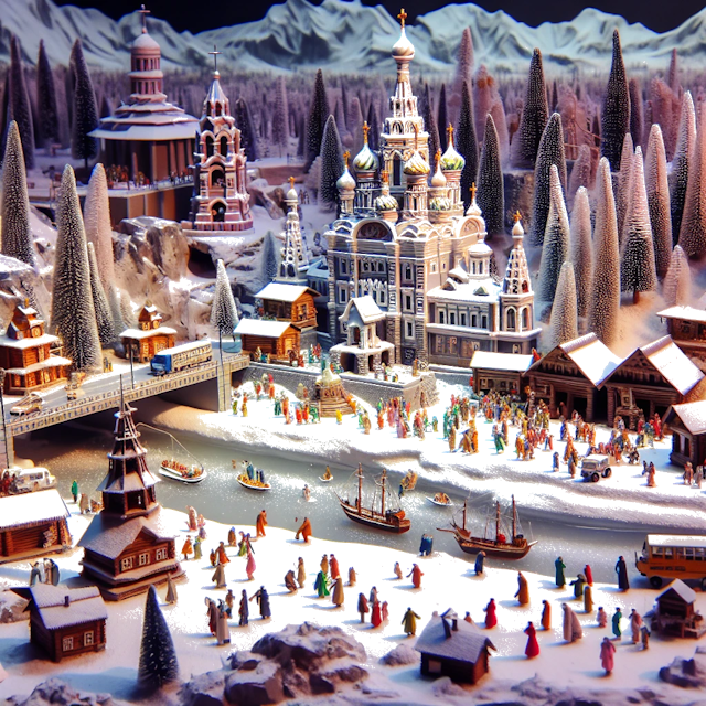 Create an image of intricate miniature model scene that encapsulates the vibrant essence and unique characteristics of City Siberia, in country Russia styled to echo the fascinating detail and whimsy of Miniatur World.