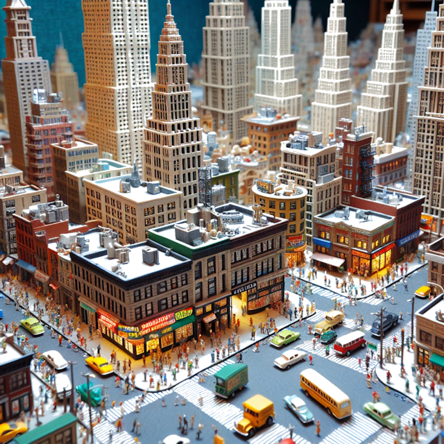 Create an image of intricate miniature model scene that encapsulates the vibrant essence and unique characteristics of City Stati Uniti, in country New York styled to echo the fascinating detail and whimsy of Miniatur World.