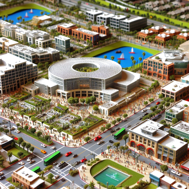 Create an image of intricate miniature model scene that encapsulates the vibrant essence and unique characteristics of City Costa Mesa, in country Californië styled to echo the fascinating detail and whimsy of Miniatur World.