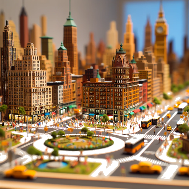 Create an image of intricate miniature model scene that encapsulates the vibrant essence and unique characteristics of Country cidade de Nova York, styled to echo the fascinating detail and whimsy of Miniatur World.