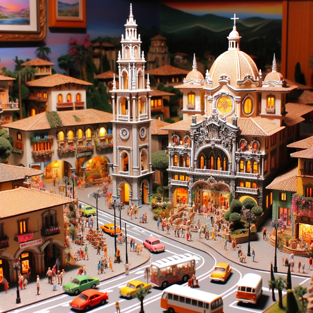 Create an image of intricate miniature model scene that encapsulates the vibrant essence and unique characteristics of City Murrieta, in country Califórnia styled to echo the fascinating detail and whimsy of Miniatur World.