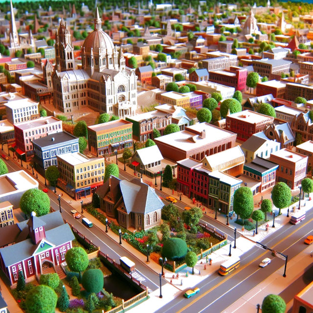 Create an image of intricate miniature model scene that encapsulates the vibrant essence and unique characteristics of City Edina, in country Minnesota styled to echo the fascinating detail and whimsy of Miniatur World.
