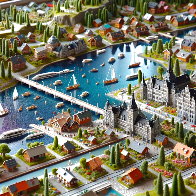 Create an image of intricate miniature model scene that encapsulates the vibrant essence and unique characteristics of Country Suécia, styled to echo the fascinating detail and whimsy of Miniatur World.