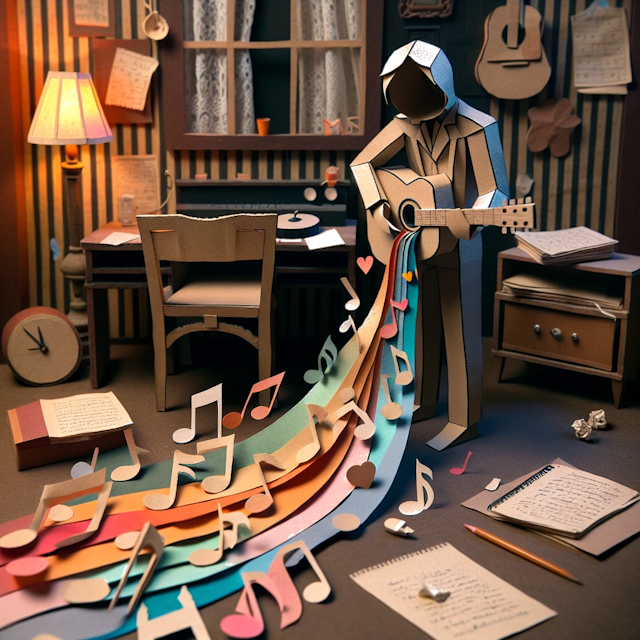 Create a paper craft image representing the profession: Singer-songwriter.