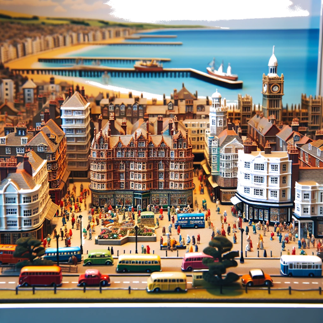 Create an image of intricate miniature model scene that encapsulates the vibrant essence and unique characteristics of City Engeland, in country Eastbourne styled to echo the fascinating detail and whimsy of Miniatur World.