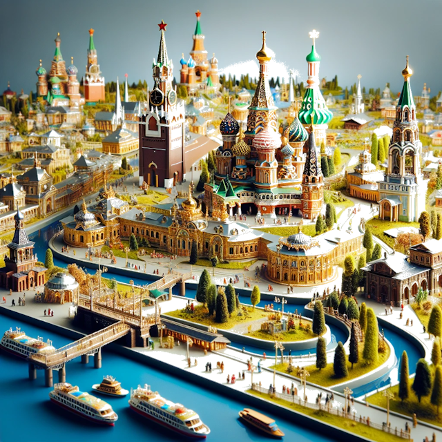 Create an image of intricate miniature model scene that encapsulates the vibrant essence and unique characteristics of Country Rusland, styled to echo the fascinating detail and whimsy of Miniatur World.