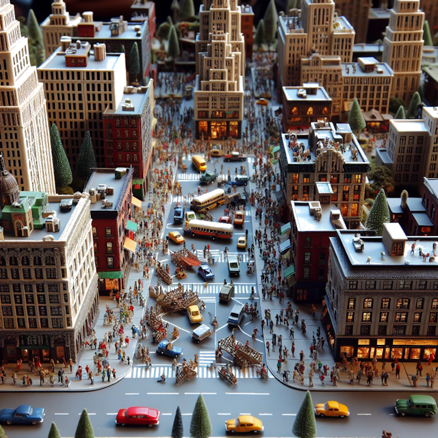 Create an image of intricate miniature model scene that encapsulates the vibrant essence and unique characteristics of Country Nueva York, styled to echo the fascinating detail and whimsy of Miniatur World.