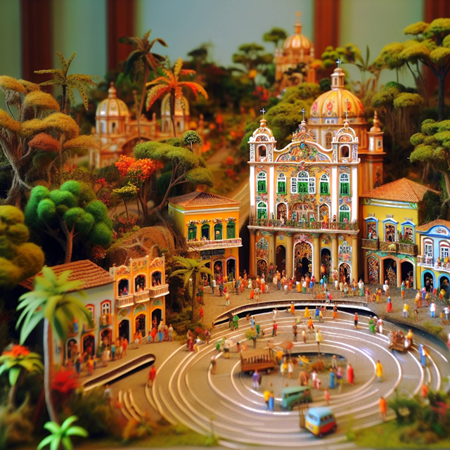 Create an image of intricate miniature model scene that encapsulates the vibrant essence and unique characteristics of Country Brazil, styled to echo the fascinating detail and whimsy of Miniatur World.